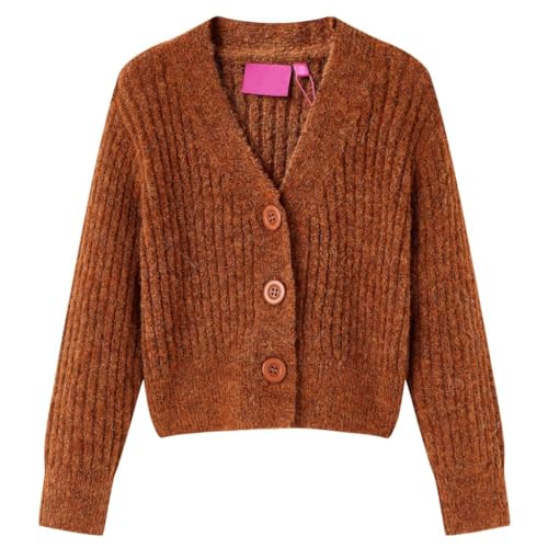 vidaXL Kinder Strickjacke Cardigan Pullover Langarm V-Ausschnitt Mädchen Cognac 128 von vidaXL