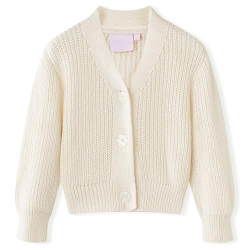 vidaXL Kinder Strickjacke V-Ausschnitt Pullover Sweatshirt Kinderjacke Schneeweiß 104 von vidaXL