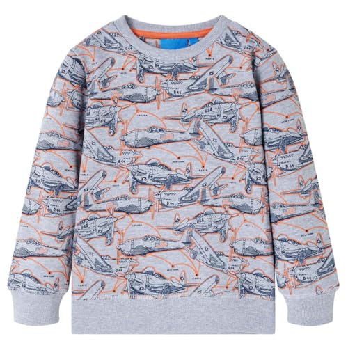 vidaXL Kinder Sweatshirt Flugzeug-Motiv Langarmshirt Pullover Pulli Grau Melange 104 von vidaXL