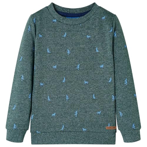 vidaXL Kinder-Sweatshirt Hundemotiv Langarmshirt Pullover Pulli Dunkelgrün Melange 116 von vidaXL