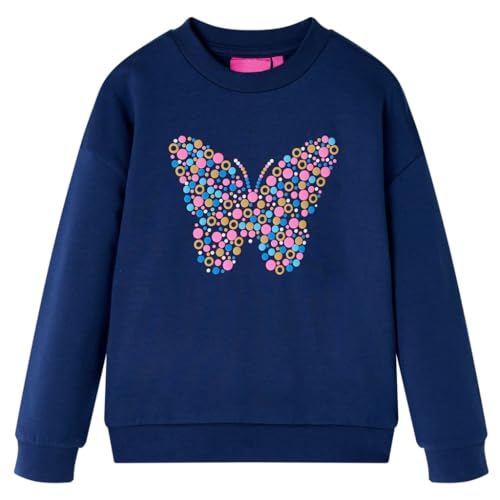 vidaXL Kinder Sweatshirt Schmetterling-Aufdruck Langarmshirt Pullover Marineblau 128 von vidaXL