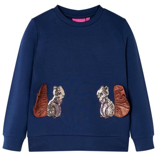 vidaXL Kinder Sweatshirt Eichhörnchen aus Pailletten Langarmshirt Pulli Marineblau 140 von vidaXL