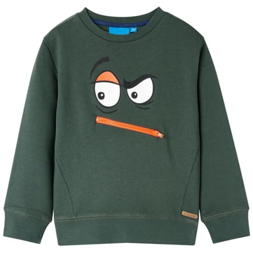 vidaXL Kinder Sweatshirt mit Gesichts-Aufdruck Langarmshirt Pullover Dunkelgrün 104 von vidaXL
