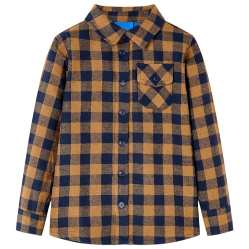 vidaXL Kinderhemd Karomuster Kinder Hemd Langarm Kindershirt Karohemd Cognac Blau 92 von vidaXL