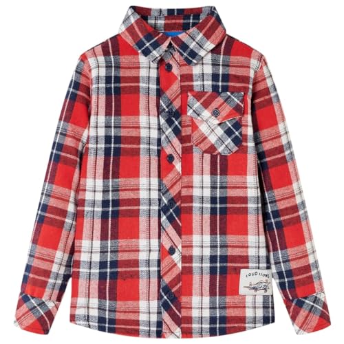vidaXL Kinderhemd Karomuster Kinder Hemd Langarm Kindershirt Karohemd Rot Marineblau 92 von vidaXL