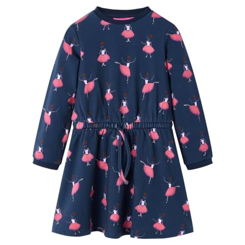 vidaXL Kinderkleid Ballerinen-Muster Langarmkleid Kinder Kleid Mädchen Marineblau 104 von vidaXL