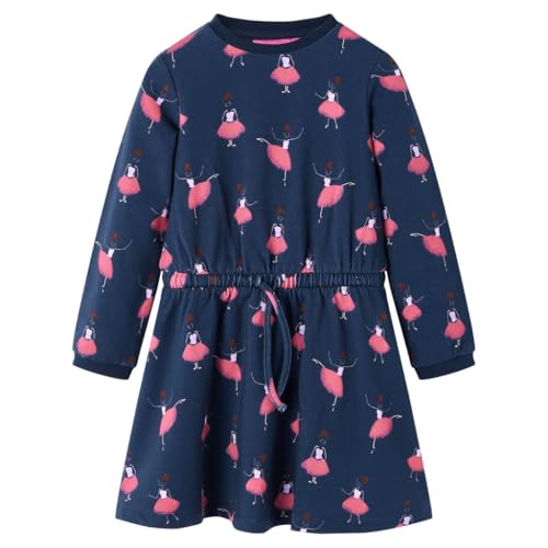 vidaXL Kinderkleid Ballerinen-Muster Langarmkleid Kinder Kleid Mädchen Marineblau 104 von vidaXL