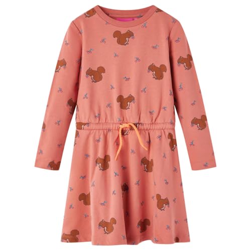 vidaXL Kinderkleid Eichhörnchen-Muster Langarmkleid Kinder Kleid Mädchen Altrosa 116 von vidaXL