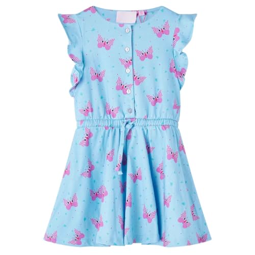 vidaXL Kinderkleid Knöpfen Ärmellos Schmetterling-Muster Kinder Kleid Mädchen Blau 104 von vidaXL