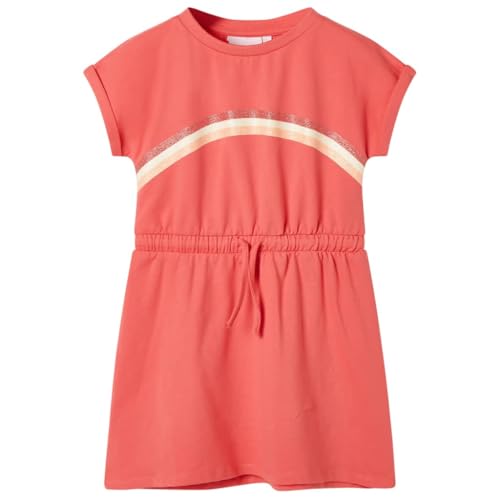vidaXL Kinderkleid mit Kordelzug Flügelärmel Kinder Kleid Mädchenkleid Korallenrosa 140 von vidaXL