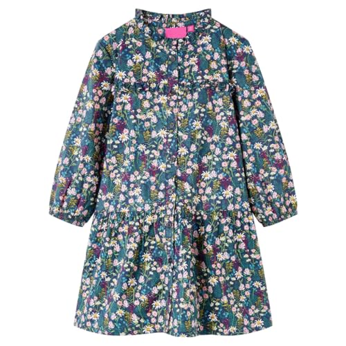 vidaXL Kinderkleid mit Langen Ärmeln Kordelzug Kinder Kleid Langarmkleid Dunkelblau 128 von vidaXL