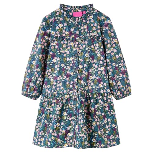 vidaXL Kinderkleid mit Langen Ärmeln Kordelzug Kinder Kleid Langarmkleid Dunkelblau 140 von vidaXL