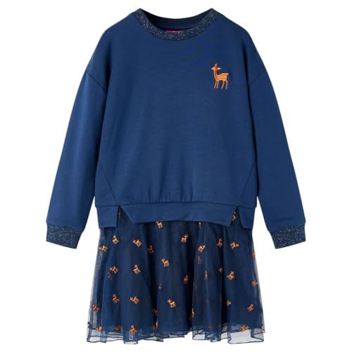 vidaXL Kinderkleid mit Langen Ärmeln Kordelzug Kinder Kleid Langarmkleid Marineblau 140 von vidaXL
