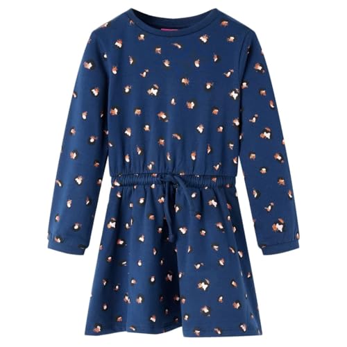 vidaXL Kinderkleid mit Langen Ärmeln Kordelzug Kinder Kleid Langarmkleid Marineblau 140 von vidaXL