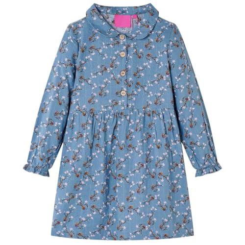 vidaXL Kinderkleid mit Langen Ärmeln Umlegekragen Kinder Kleid Mädchen Petrolblau 92 von vidaXL