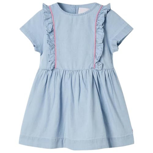 vidaXL Kinderkleid mit Rüschen Kurze Ärmel Kinder Kleid Mädchenkleid Hellblau 128 von vidaXL