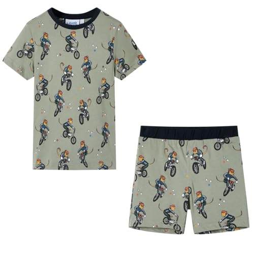 vidaXL Kinderpyjama mit Kurzen Ärmeln Nachtwäsche Pyjama Kinderschlafanzug Hellkhaki von vidaXL
