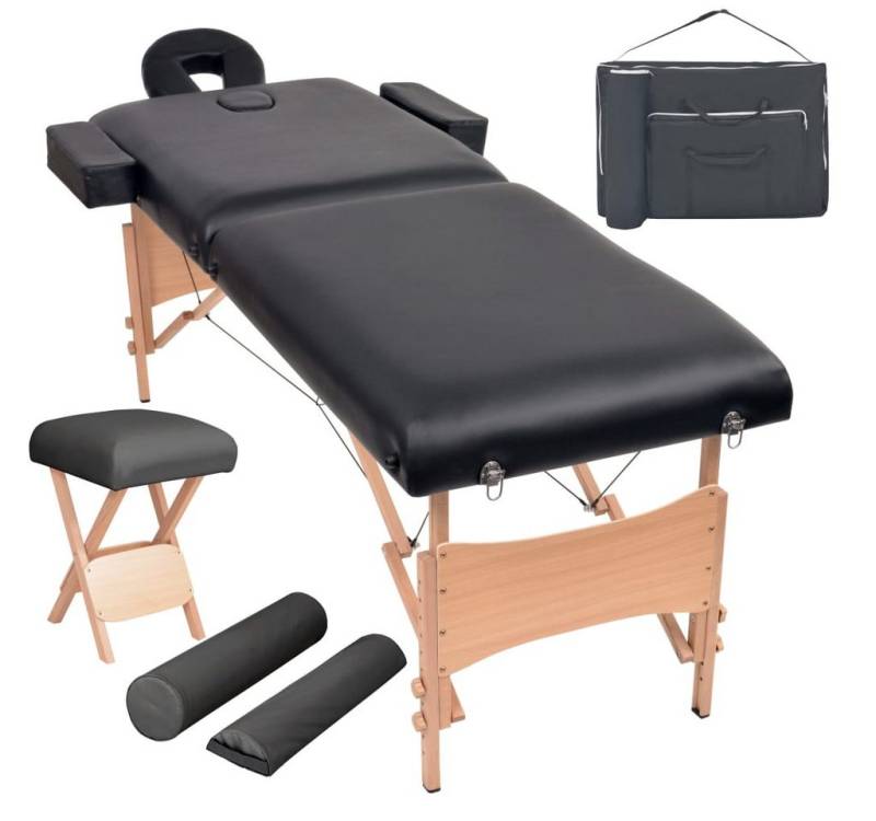 vidaXL Massageliege Massageliege 2-Zonen mit Hocker Klappbar 10 cm Sitz Schwarz von vidaXL
