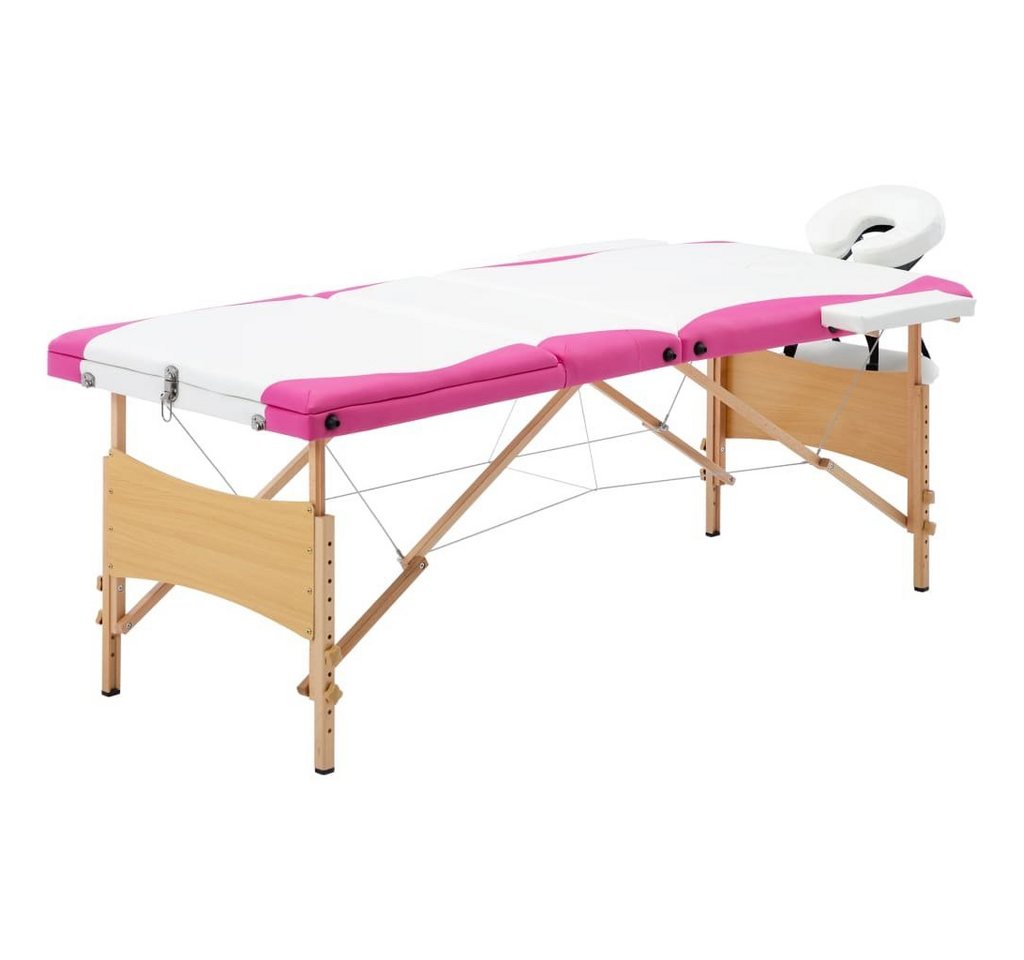 vidaXL Massageliege Massageliege Klappbar 3-Zonen mit Holzgestell Weiß und Rosa von vidaXL