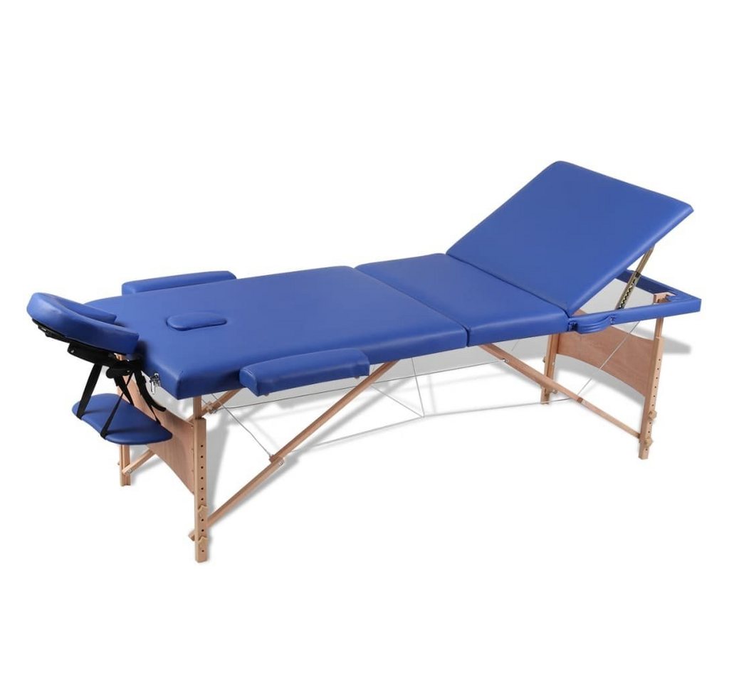 vidaXL Massageliege Massagetisch mit Holzrahmen, faltbar 3 Zonen Blau von vidaXL