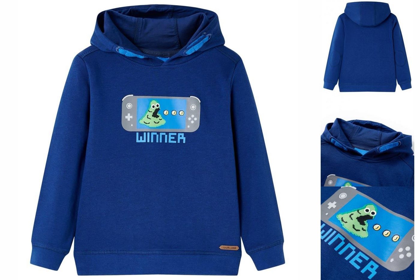 vidaXL Strickpullover Kinder-Kapuzenpullover mit Spielkonsole-Aufdruck Dunkelblau 116 von vidaXL