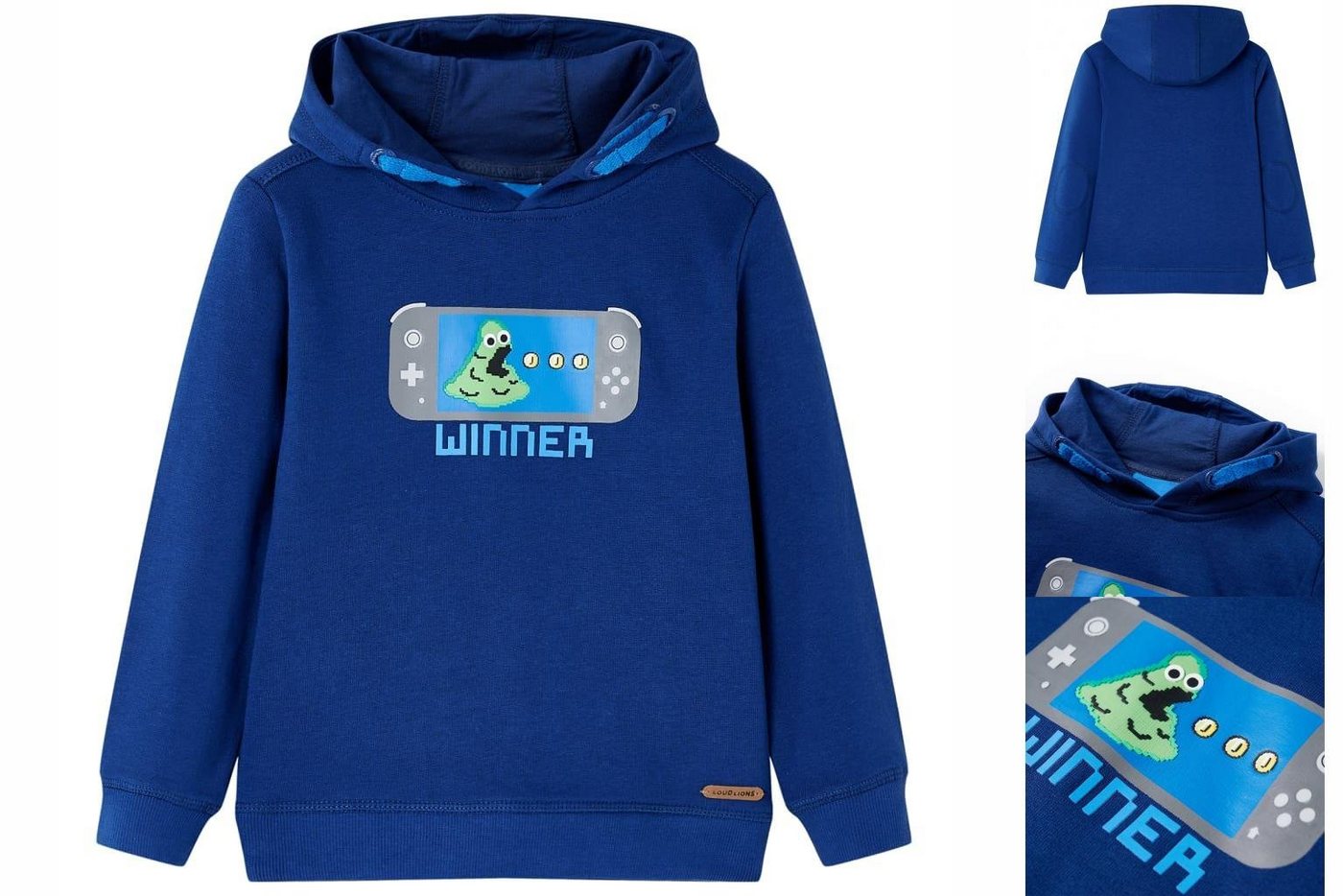 vidaXL Strickpullover Kinder-Kapuzenpullover mit Spielkonsole-Aufdruck Dunkelblau 140 von vidaXL