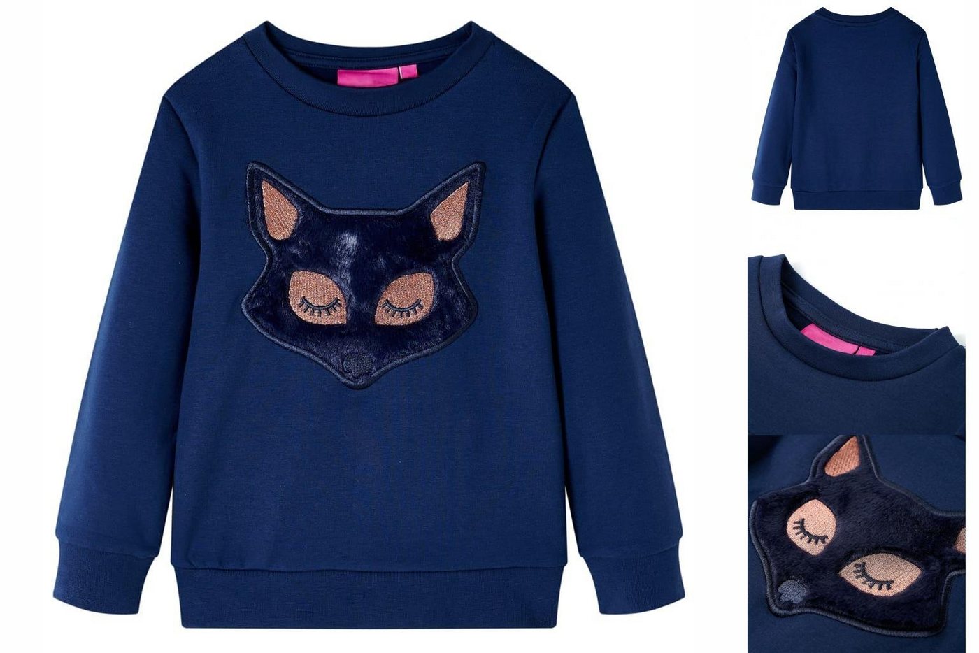 vidaXL Strickpullover Kinder-Sweatshirt mit Fuchs aus Pelz Marineblau 116 von vidaXL