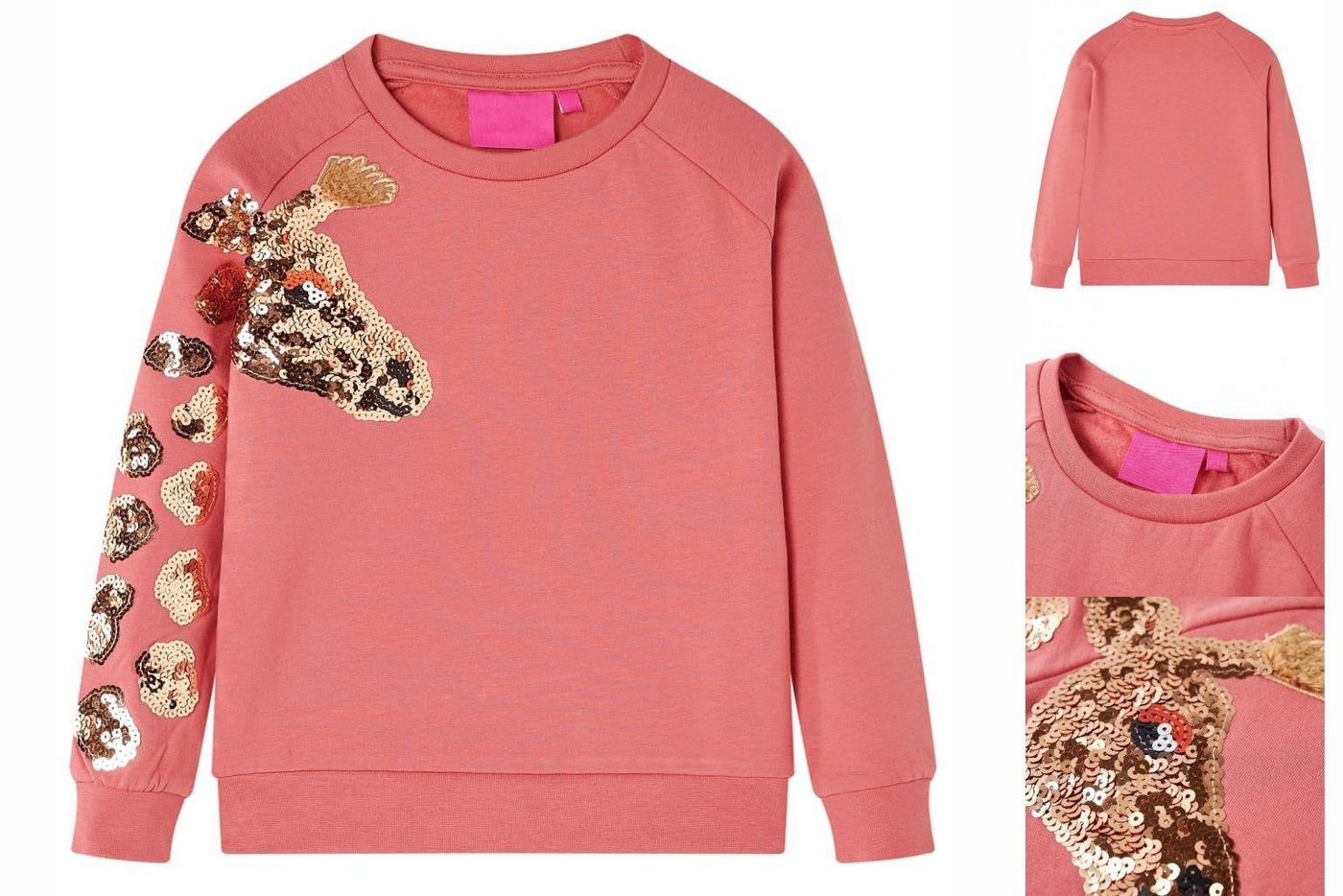 vidaXL Strickpullover Kinder-Sweatshirt mit Giraffe aus Pailletten Altrosa 92 von vidaXL