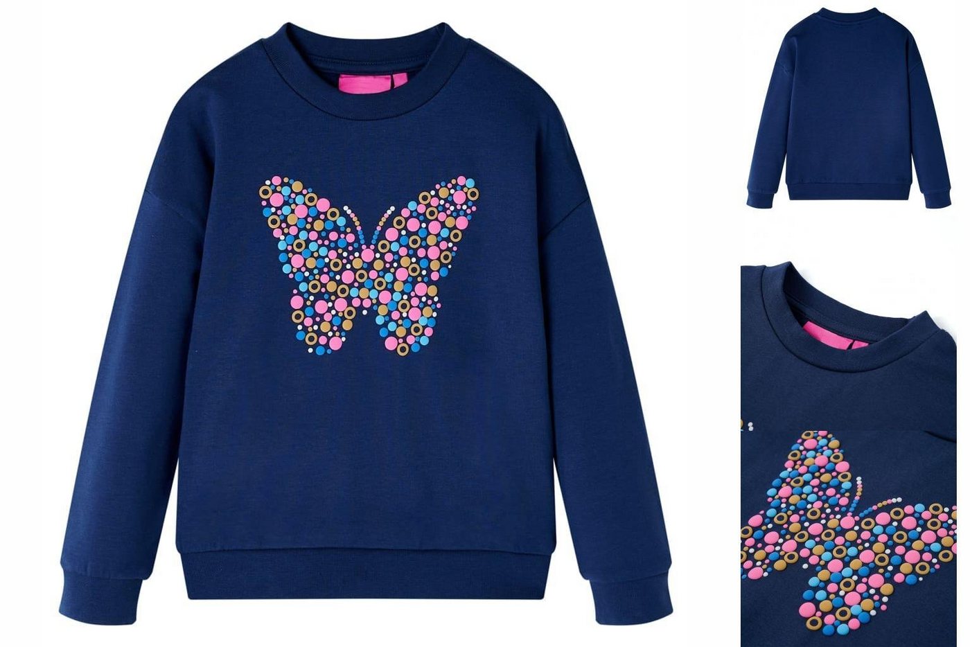 vidaXL Strickpullover Kinder-Sweatshirt mit Schmetterling-Aufdruck Marineblau 128 von vidaXL