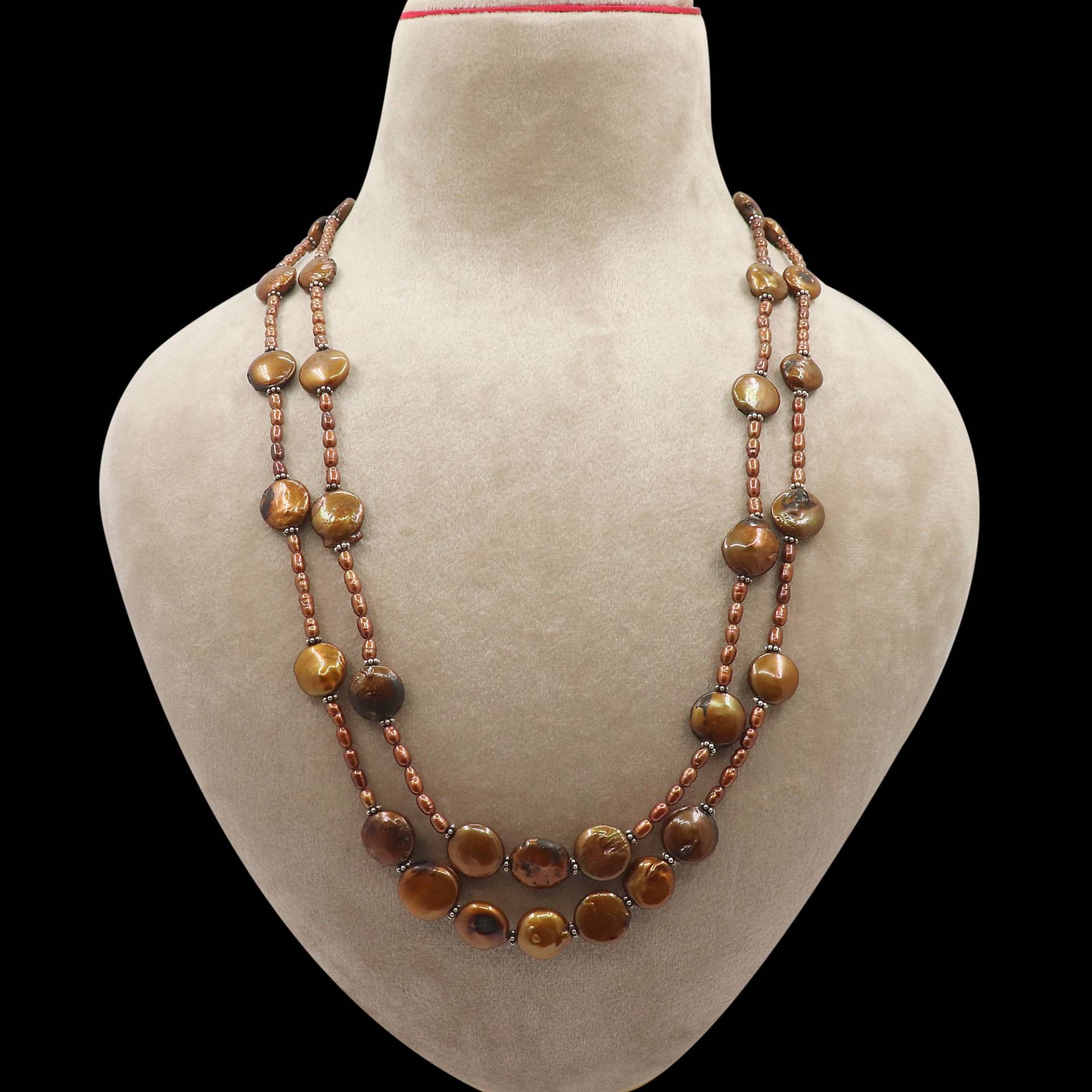 Schöne Perlen String Halskette Schmuck, Briolette Edelstein Halskette, Braune Münze Perle Handgemachter Schmuck Schöne Perlen String Halskette Schmuck, Briolette Edelstein Halskette, Braune Münze Perle Handgemachter Schmuck von viditajewels