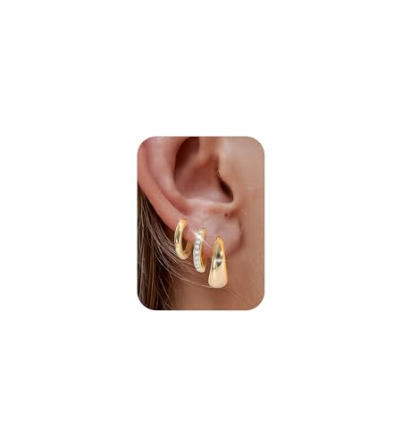 VIDONIO 3 Paar Ohrringe Silber 925 Für Damen, 14K Vergoldet Hypoallergen Ohrringe Set Stapelbar AAA+ Zirkonia Ohrstecker Schlafen Knorpel,Creolen Gold Für Mehrere Piercings Damen Schmuck von vidonio