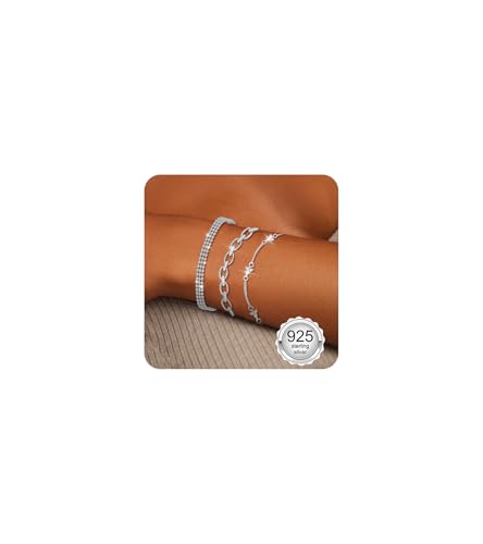 VIDONIO 3 Stück Armband Damen, Stapelbare Armband Silber 925 Damen Verstellbare Sterling Silber Armbander Set Twist Schlange Armkette Charm CZ Verstellbar Armbänder Schmuck Geschenk für Mädchen Frauen von vidonio