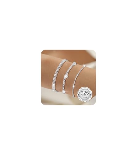 VIDONIO 3 Stück Armband Damen, Stapelbare Armband Silber 925 Damen Verstellbare Sterling Silber Armbander Set Twist Schlange Armkette Charm CZ Verstellbar Armbänder Schmuck Geschenk für Mädchen Frauen von vidonio