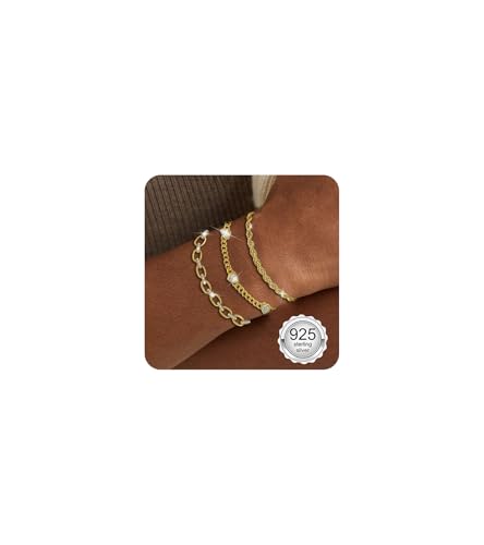VIDONIO 3 Stück Armband Damen,14 Karat Vergoldet Armbänder Verstellbare Armband Gold Set Stapelbare Twist Schlange Armkette Charm Verstellbar Armbänder Damen mit CZ Schmuck Geschenk für Mädchen Frauen von vidonio
