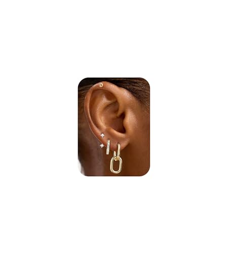 VIDONIO 4 Paar Ohrringe Silber 925 Set für Damen - Ohrringe Gold Kleine Creolen & Ohrstecker Hypoallergen 14K Vergoldet Zirkonia Stapelbar Wasserdicht, Knorpel Schmuck für Mehrere Piercings von vidonio