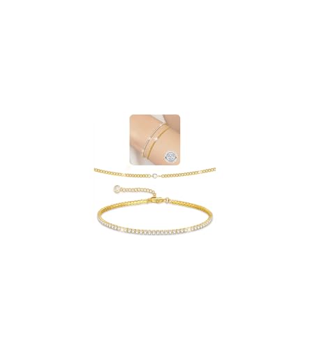 vidonio 2 Stück Armband Damen, Verstellbare Armband Gold Set 14K Vergoldet Charm Armbänder Verstellbar Zirkonia Tennis Armbänder Damen Stapelbare Diamant Armkette Schmuck Geschenk für Mädchen Frauen von vidonio
