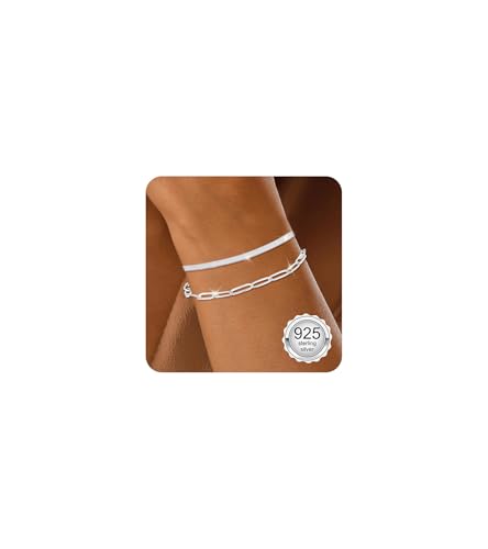 vidonio 2 Stück Armband Damen,Stapelbare Armband Silber 925 Damen Verstellbare Zirkonia Tennis Armbander Set Diamant Armkette Verstellbar Büroklammer Fischgräten Armbänder Schmuck Geschenk für Frauen von vidonio