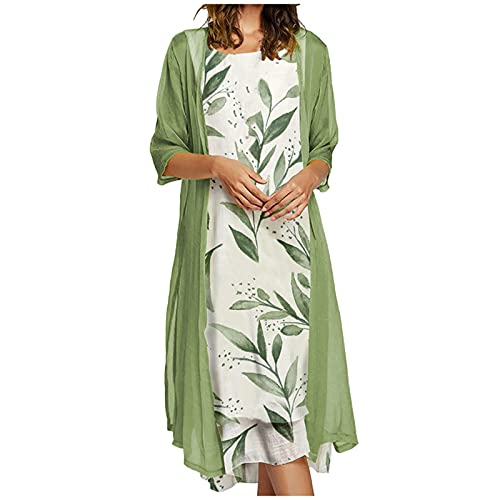 Kleider Damen Lang ärmellos Blumen Print O-Ausschnitt Schlankes Maxikleid mit Einfarbig Langarm Strickjacken Zweiteilige Mode Elegant Freizeitkleider Frauen Alltag Bequeme Luftige Schicke Kleider von vijTIAN difine