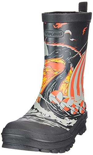 Viking Jolly Print Rubber Boots, Black/Sun, 21 von Viking