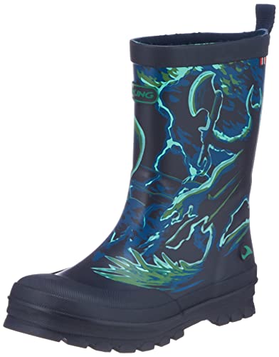 Viking Jolly Print Rubber Boots, Navy/Bluegreen, 22 von Viking