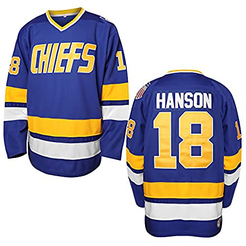 villa Hanson Brothers Hockeytrikot 16 Charlestown Chiefs 17 Jeff Slap Shot 18 Movie Hockeytrikot Blau Weiß S-3XL (16 Blau, Groß), Blau, L von villa