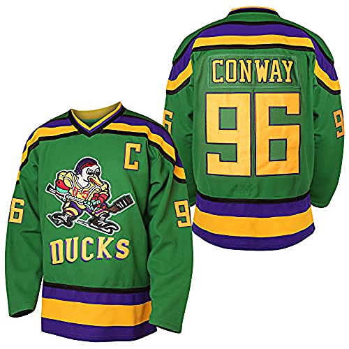 Mighty Ducks Trikot #96 Charlie Conway #99 Adam Banks #33 Greg Goldberg #66 Gordon Bombay Film Hockeytrikot Weiß Grün, 96 Grün, 3X-Groß von villa