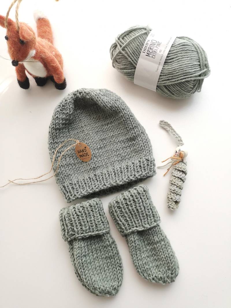 Mützen Set, Baby Wolle Merino Handgestrickt Mit Farbwahl von villamoniquehandmade
