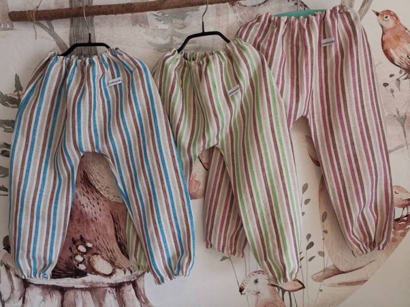 Sommerhose Mit Streifen Kinder, Leinen, Größenwahl von villamoniquehandmade