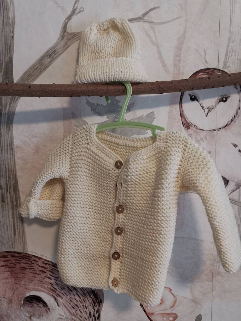 strickjacken Set Mit Mütze, Baby Wolle Merino Handgestrickt Größenwahl Und Farbwahl von villamoniquehandmade