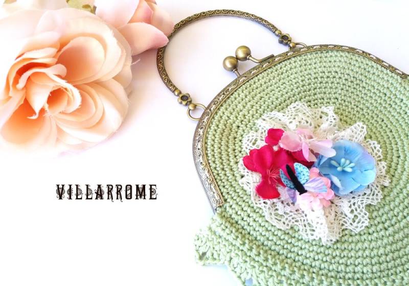 Handgemachte Grüne Tasche Häkeln Shabby Chic Floral Hochzeit Geldbörse von villarrome