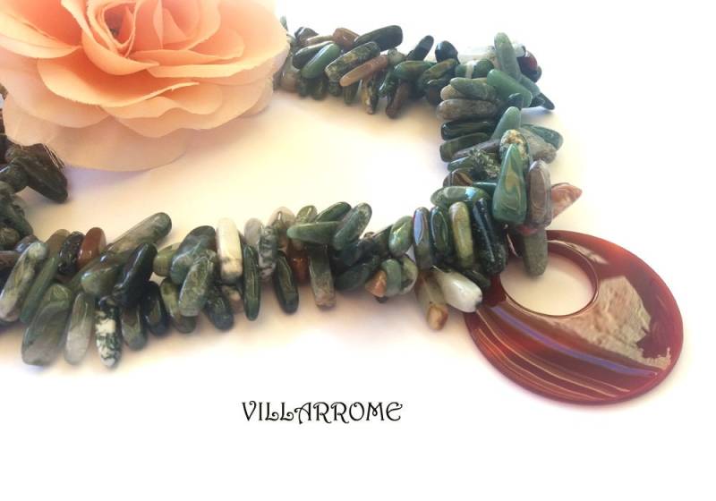 Grüner Jaspis Halskette Naturstein Achat Anhänger, Boho Schmuck von villarrome