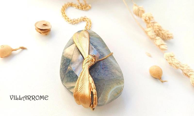 Tigerauge Steinhalsband Boho Messing Kettenhalskette von villarrome