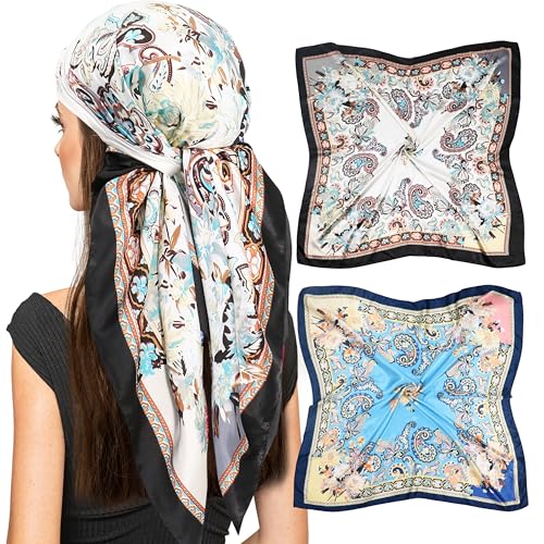 Fashion Silk Head Scarf -Womens 35 Square Silk Like Neck Scarfs for Hair Wrapping at Night(2 Pack-T) von vimate