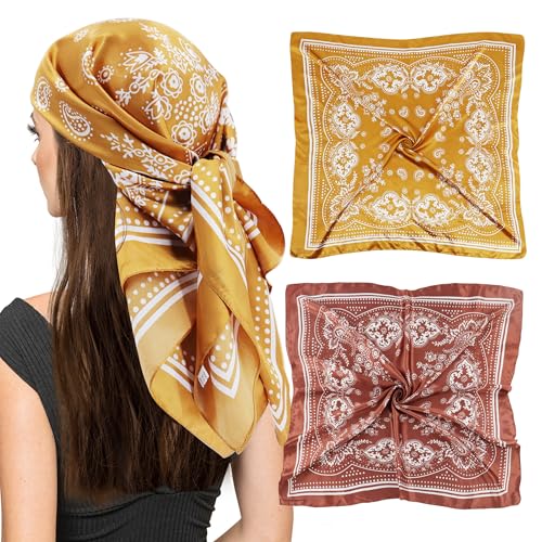 Paisley Silk Scarves-35 Square Camel Paisley Pattern Silk Like Head Scarfs for Women'S Hair Wrapping at Night(2 Pack-P) von vimate